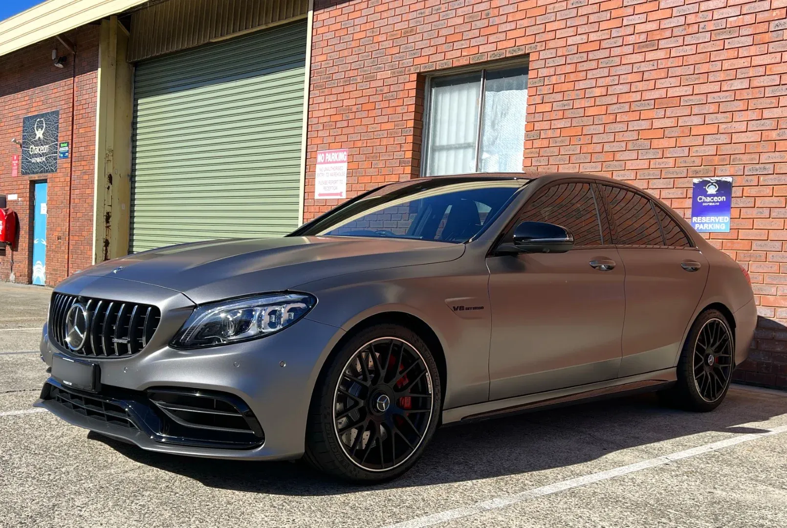 Mercedes C63 in satin charcoal metallic wrap