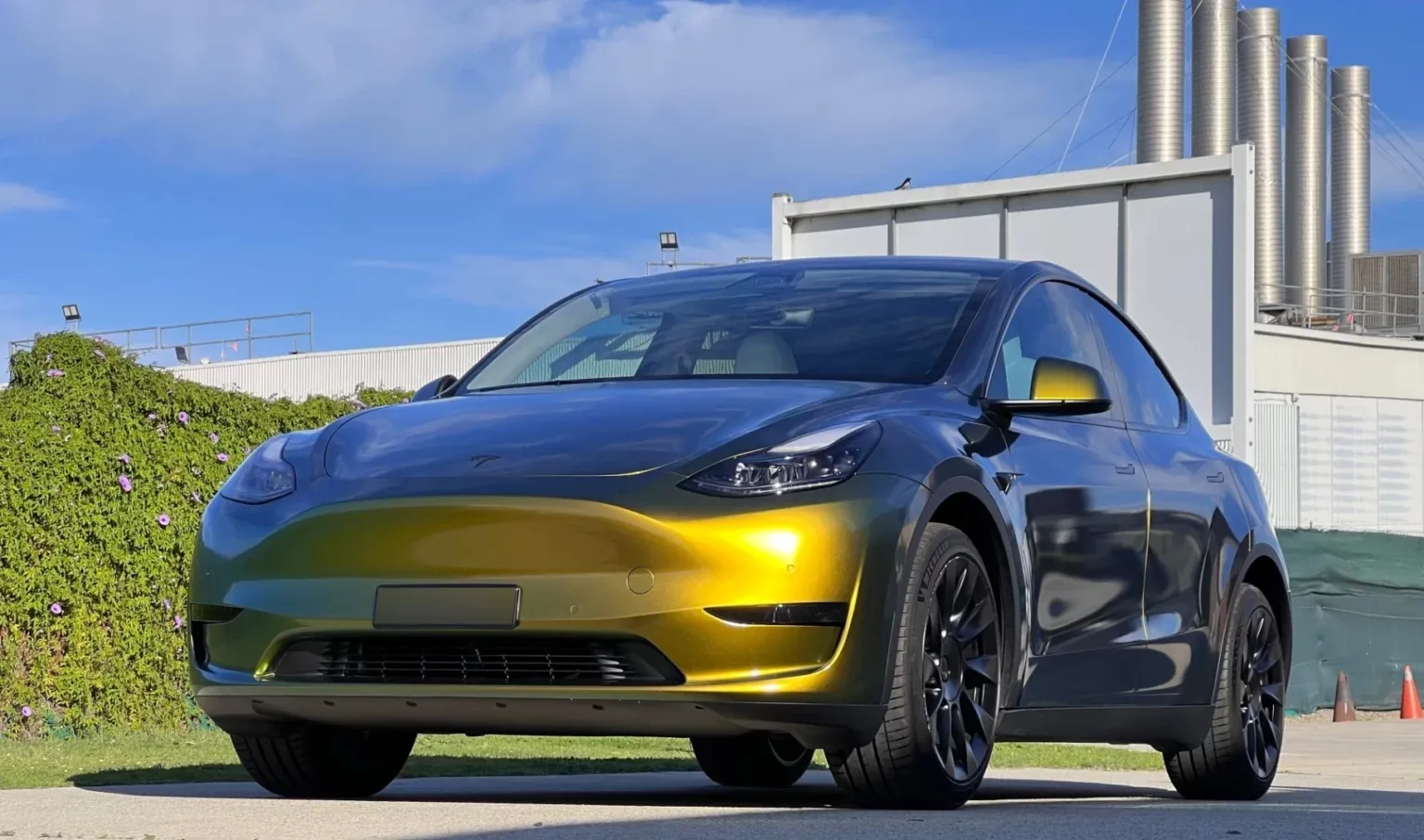 Tesla Model Y in a fresh satin colour change wrap