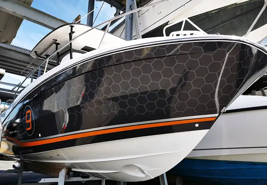 Jeanneau boat with marine wrap