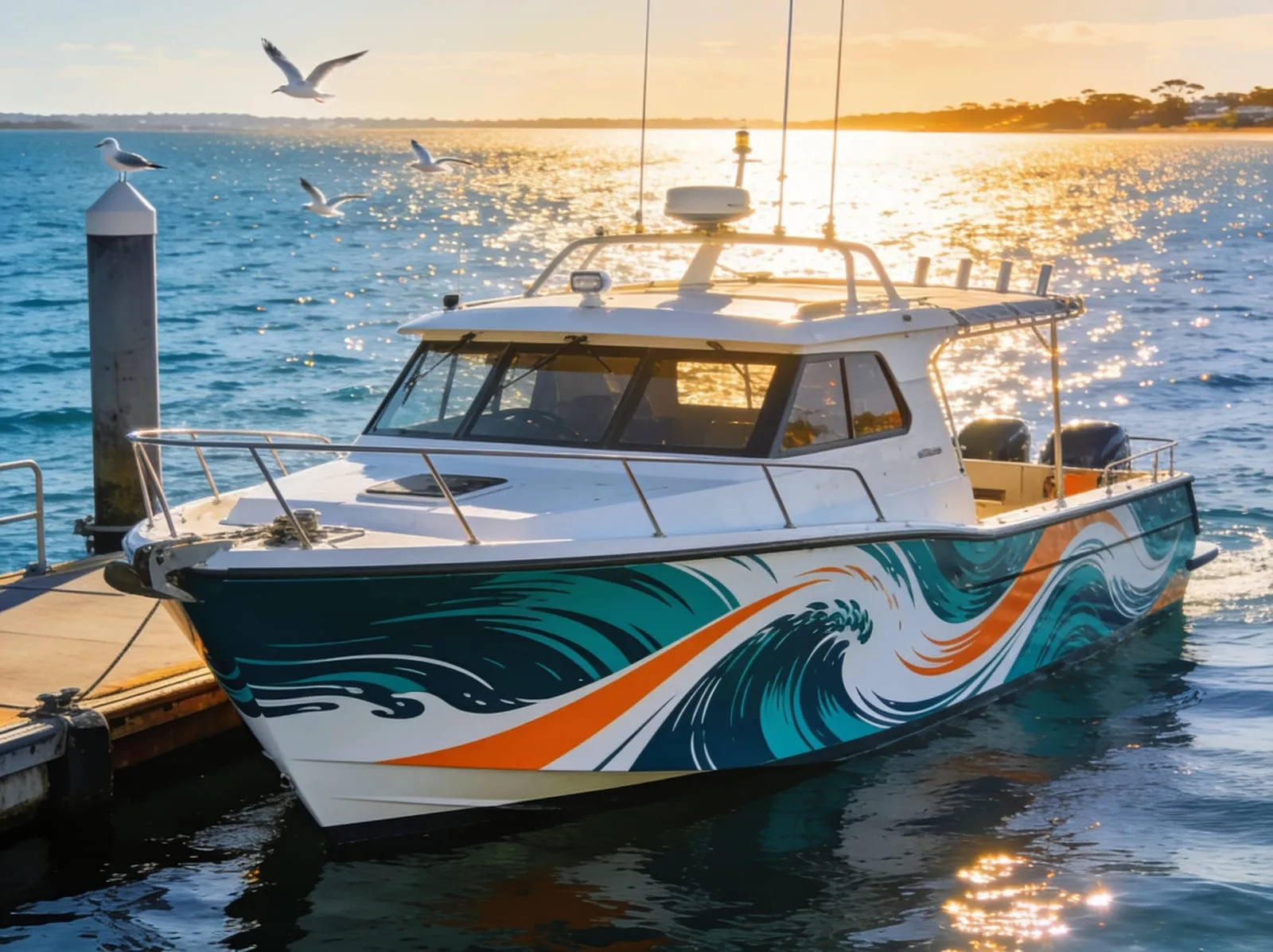 Illustrative image - real boat wrap photography pending (Custom printed graphics)