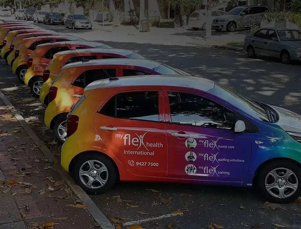 Commercial fleet vehicles with branded wraps