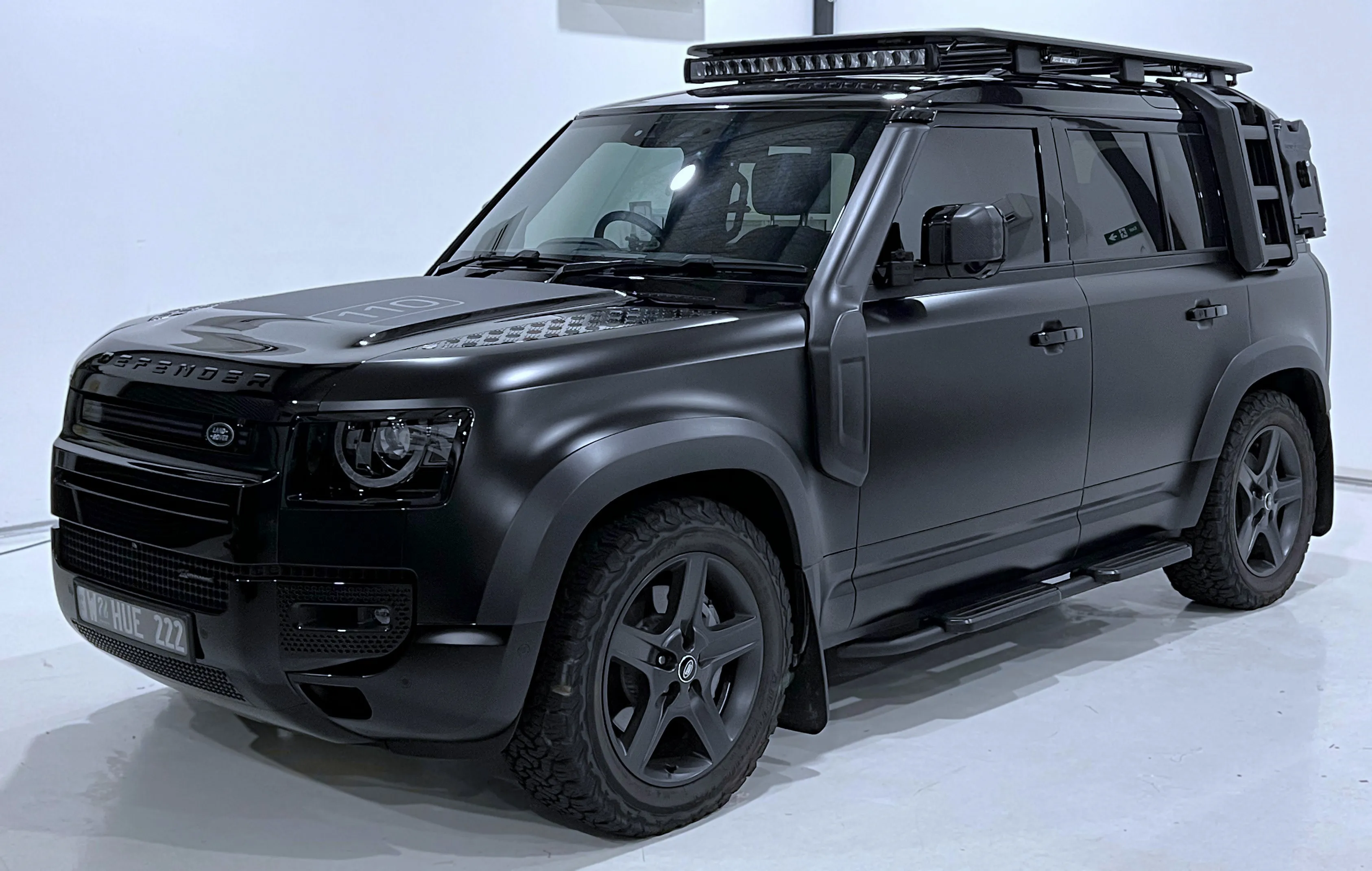 Land Rover Defender 110 in satin black paint protection film