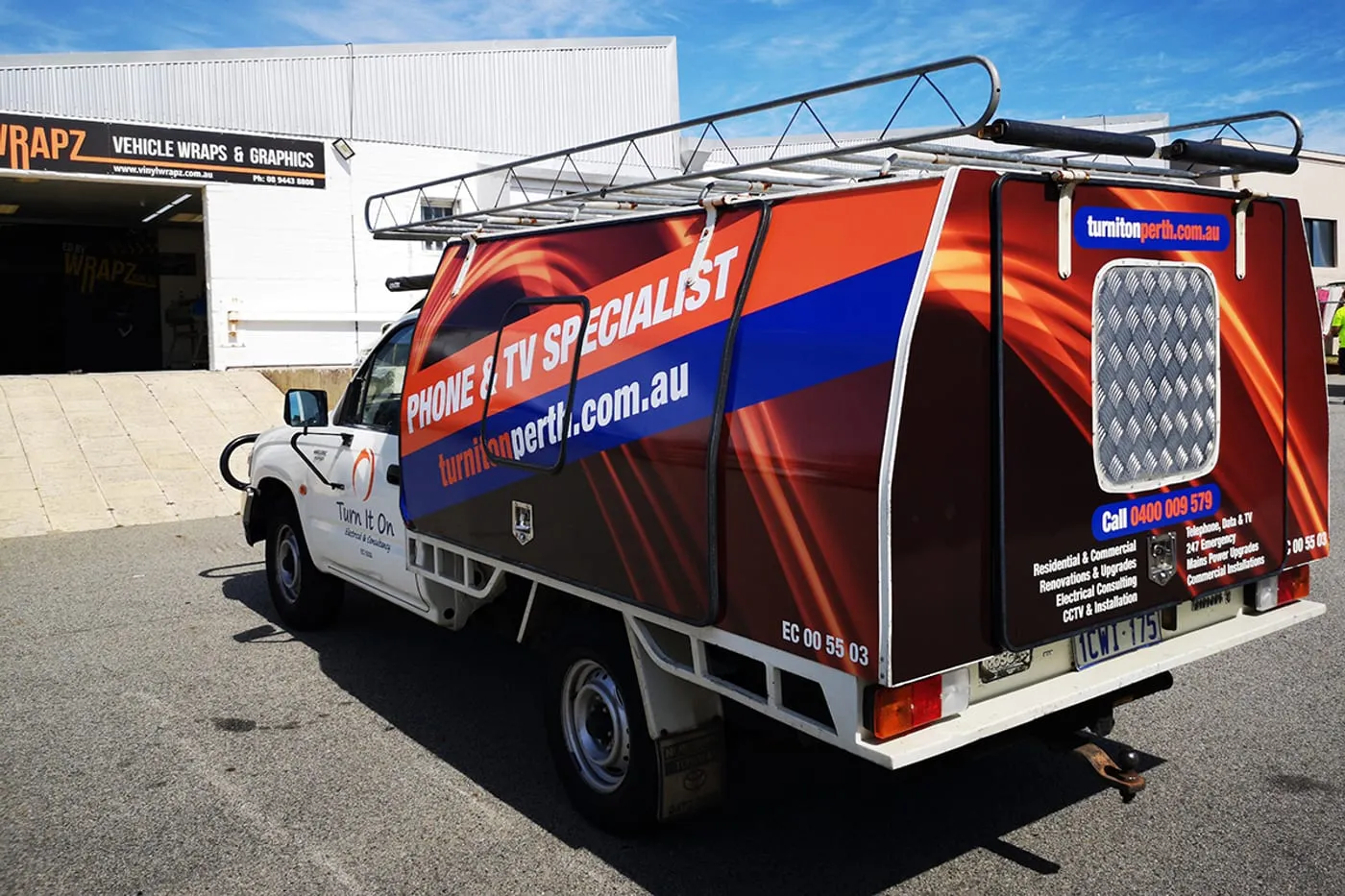 Ute canopy wrapped for a Perth CCTV and electrical services business